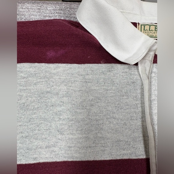 VTG LL Bean Classic Heavyweight Cotton Rugby Stripe Jersey Men L Soft Burgundy - Picture 11 of 12